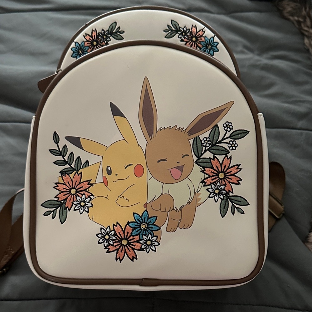 Loungefly Cream Backpack with Pikachu and Eevee